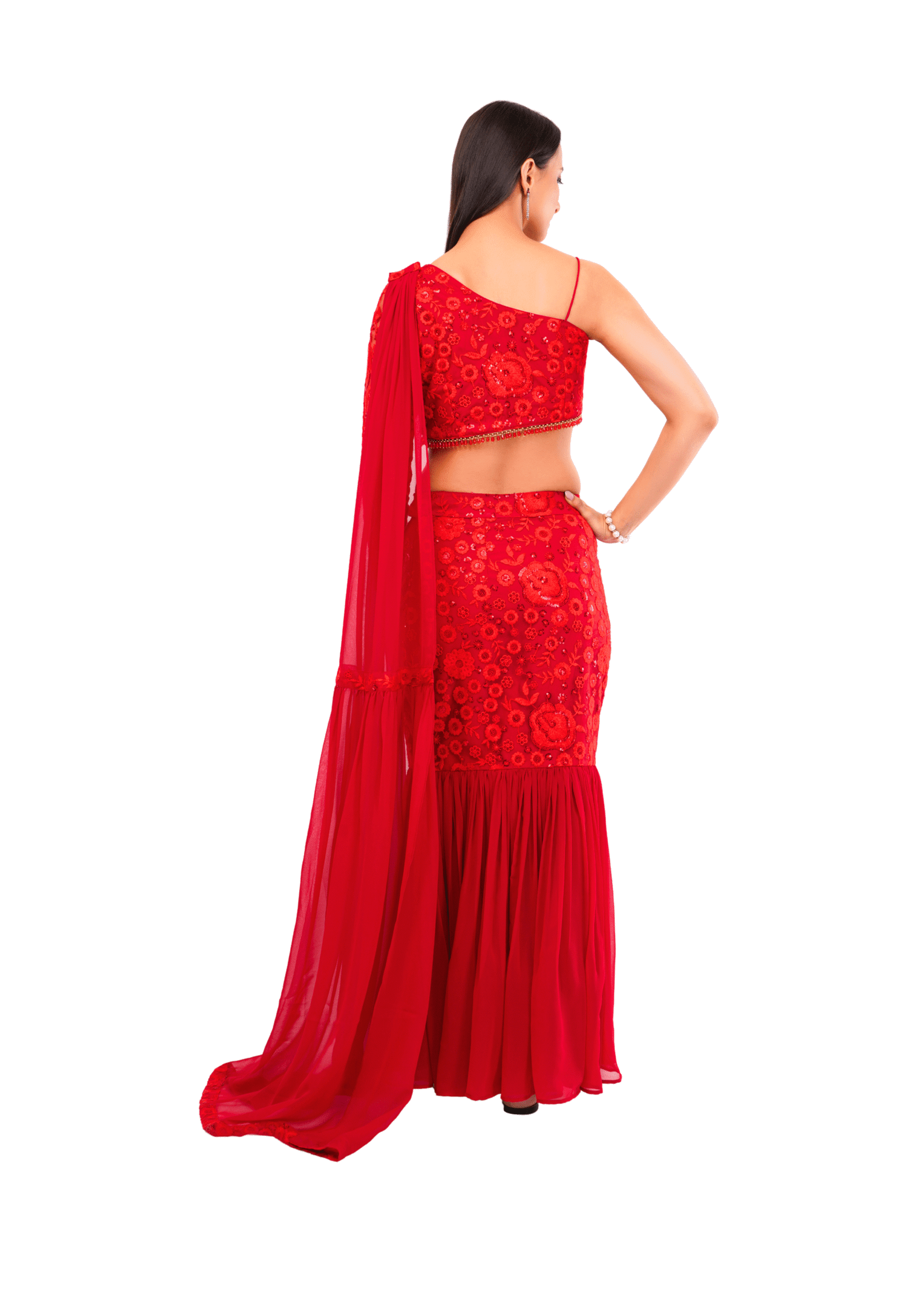 Red Fish Cut Lehenga. - Image 4