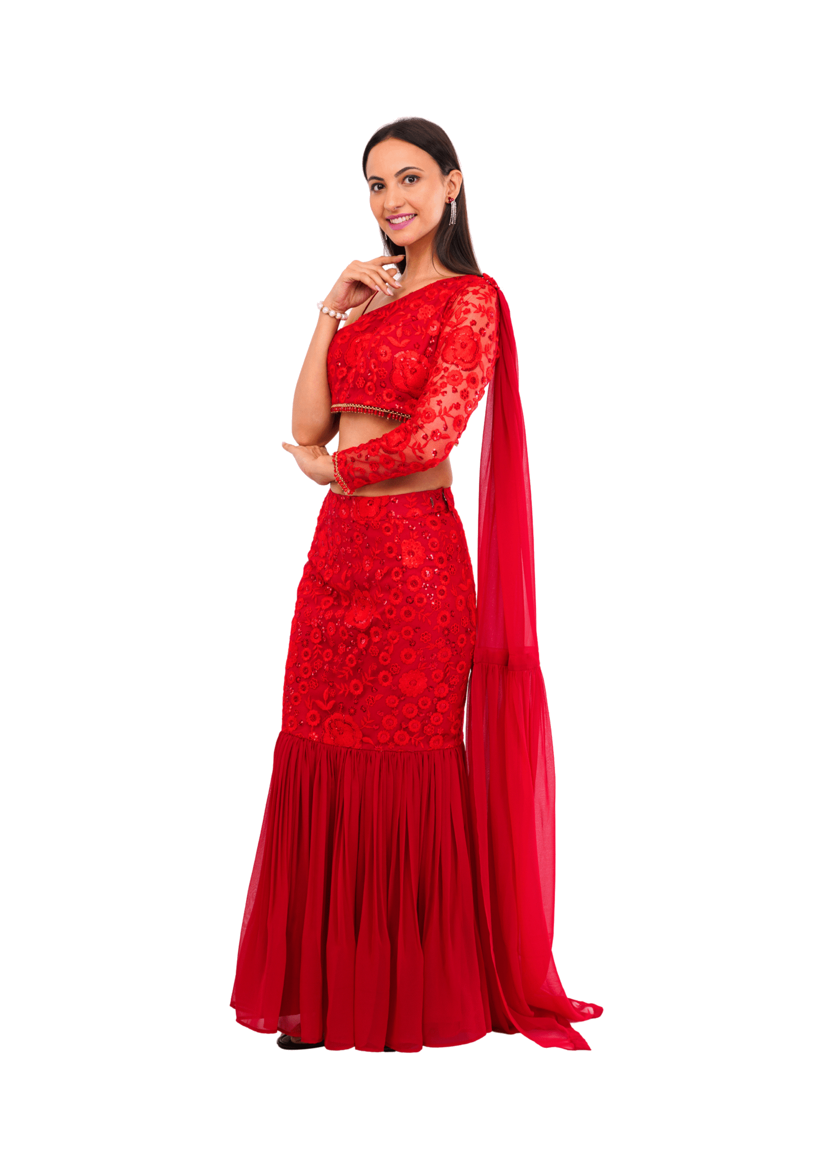 Red Fish Cut Lehenga. - Image 5
