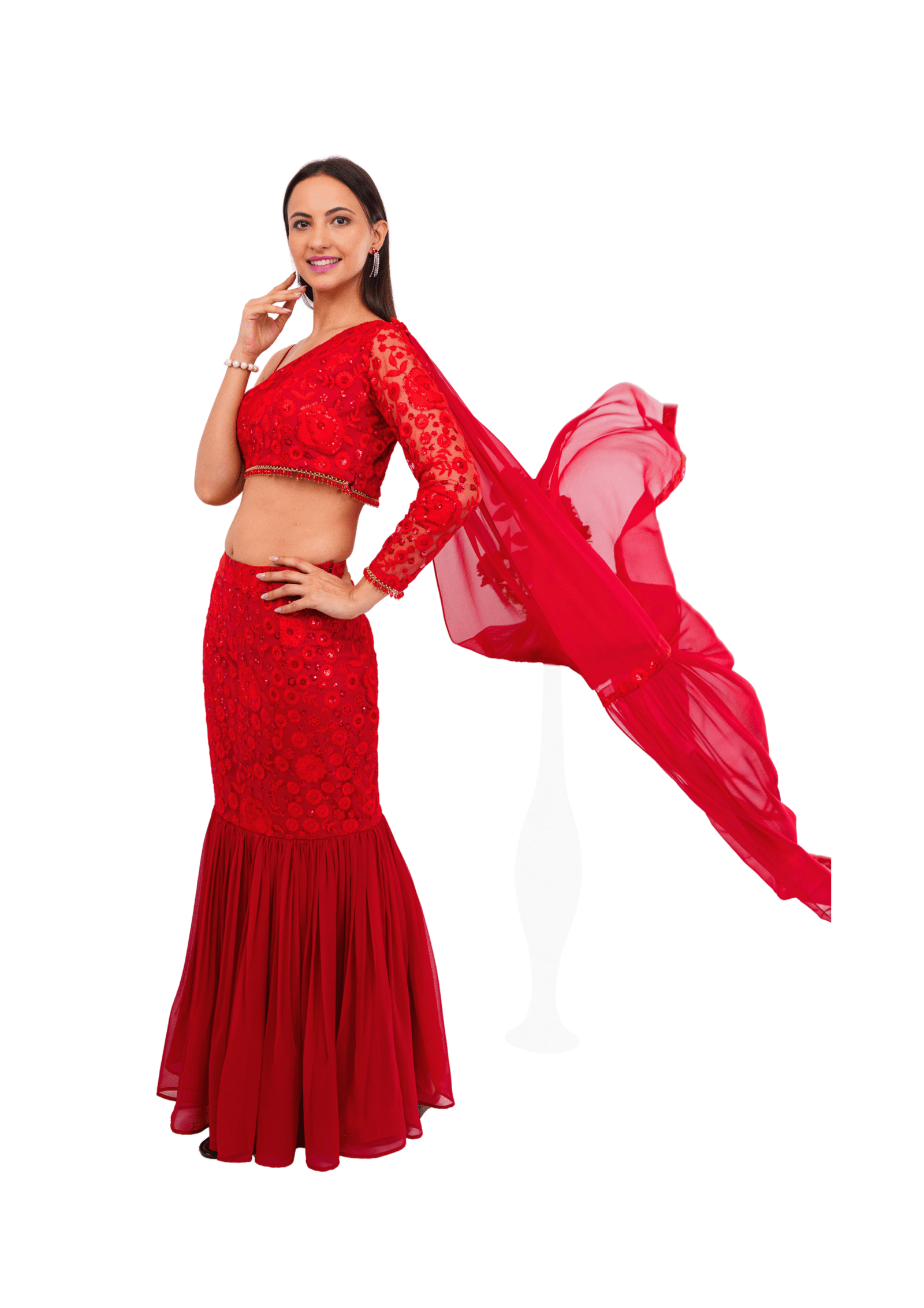 Red Fish Cut Lehenga. - Image 2