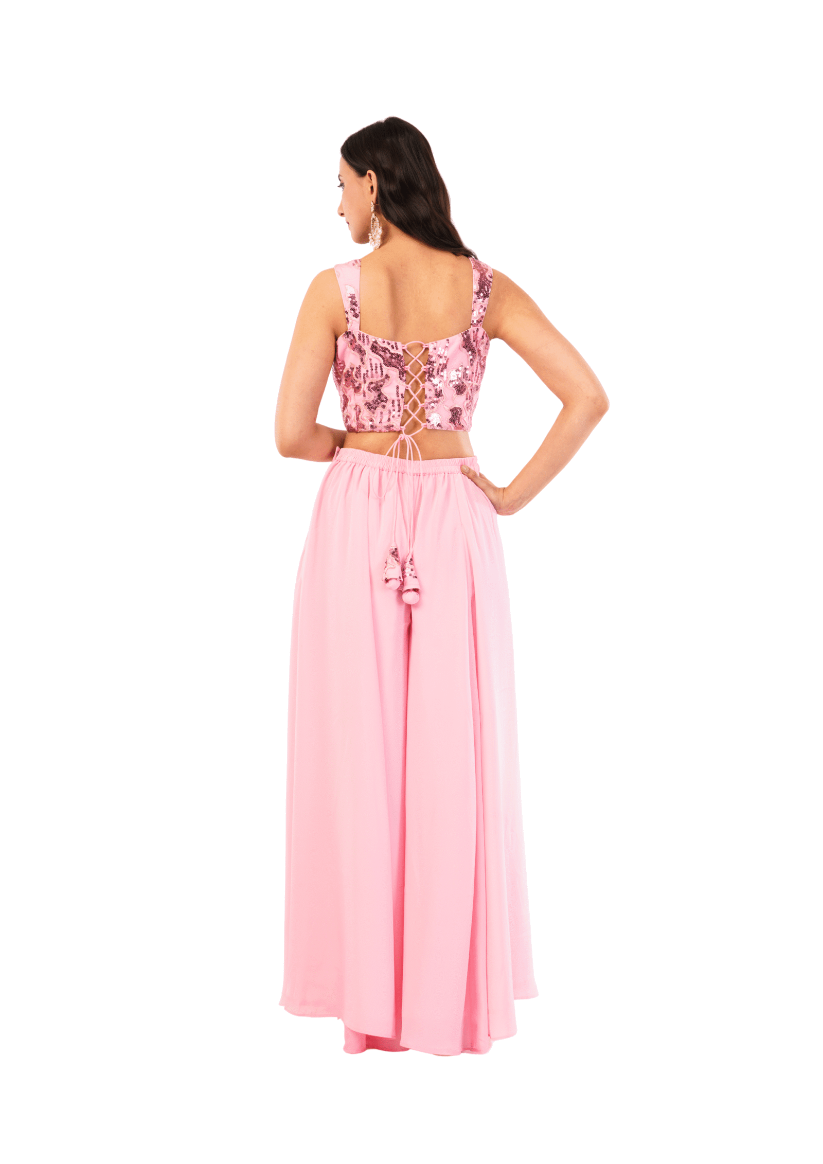 Designer Cut Work Crop Top with Palazzo - Image 9