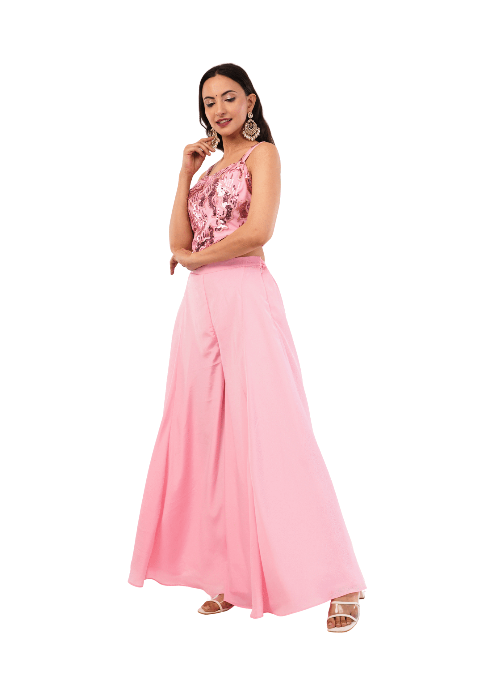 Designer Cut Work Crop Top with Palazzo - Image 12