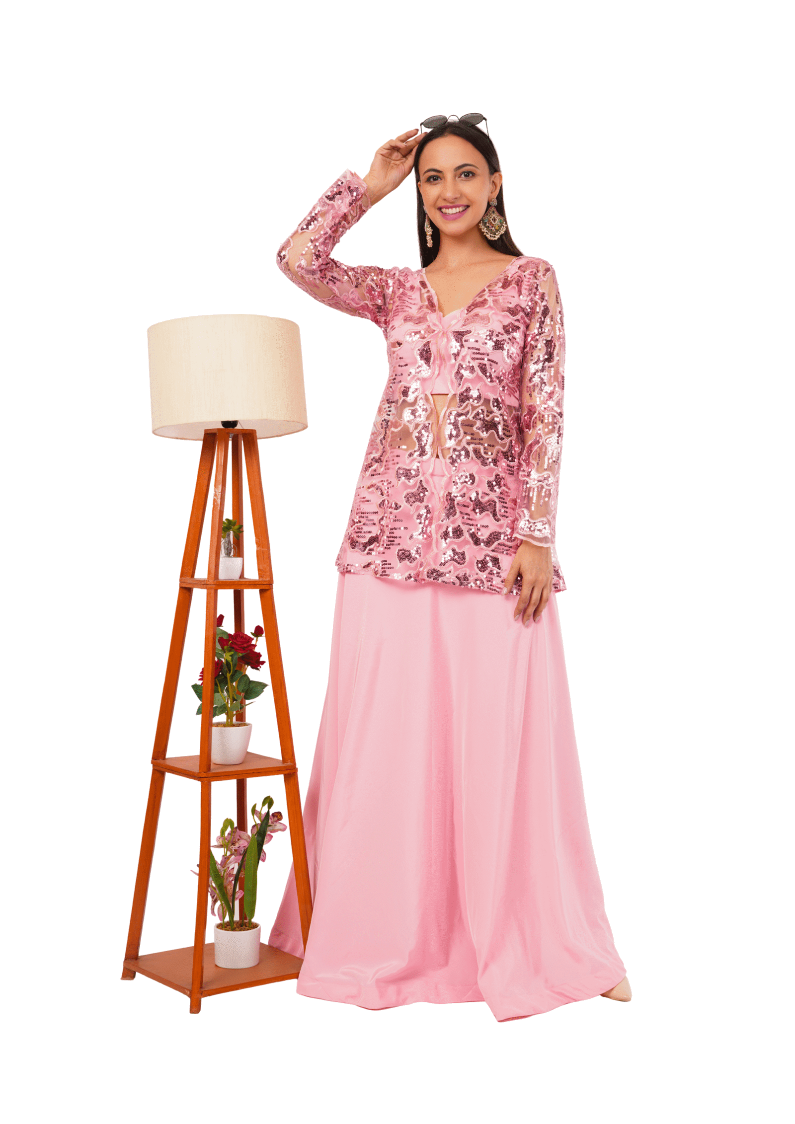 Designer Cut Work Crop Top with Palazzo - Image 7